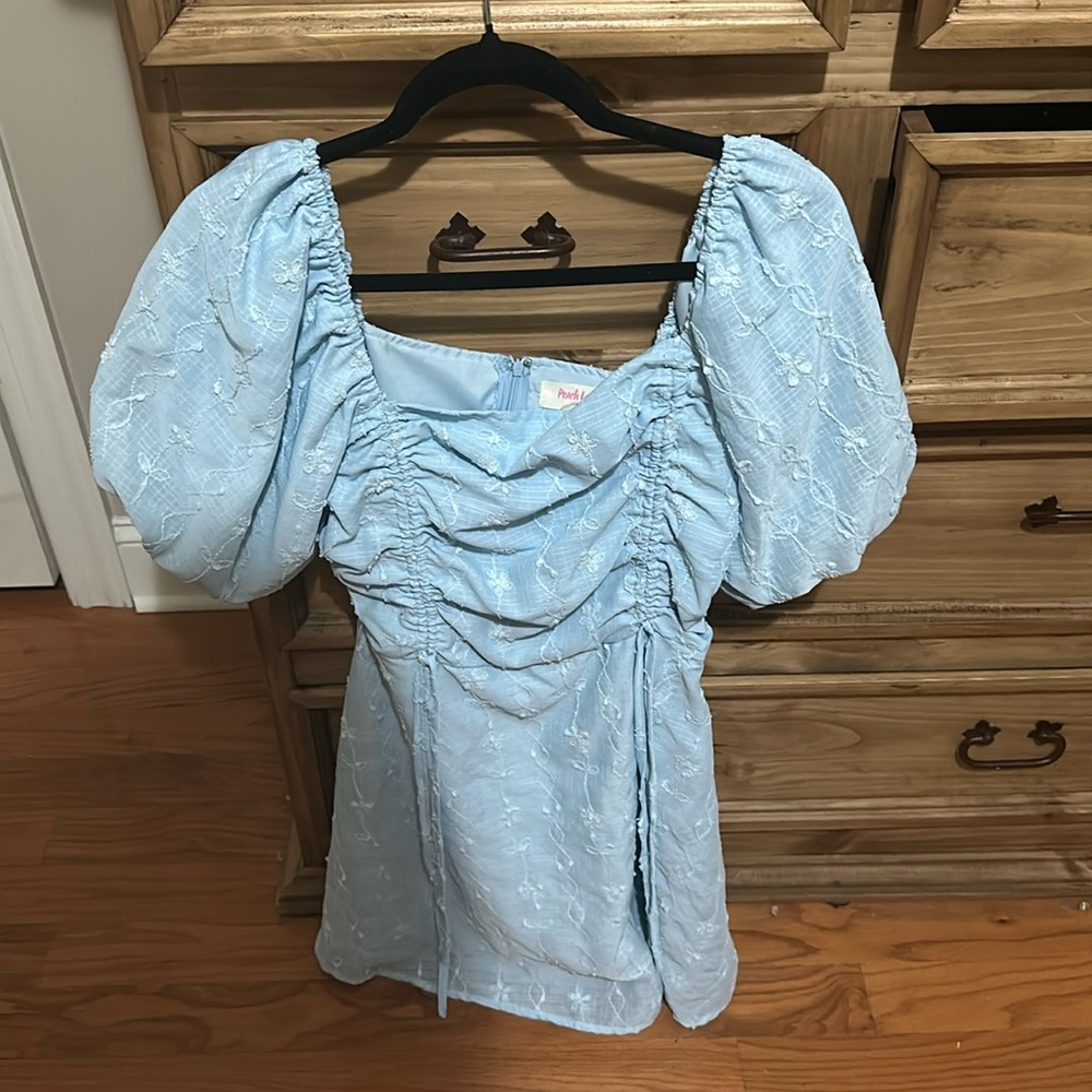 blue mini embroidered dress